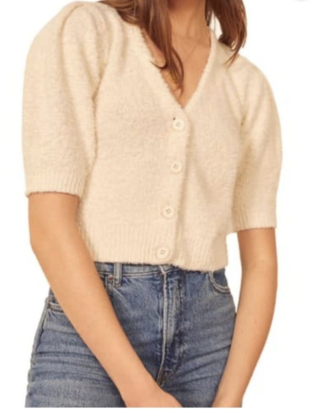 Reformation $128 Hope Organic Cotton Cardigan In Ivory Size M